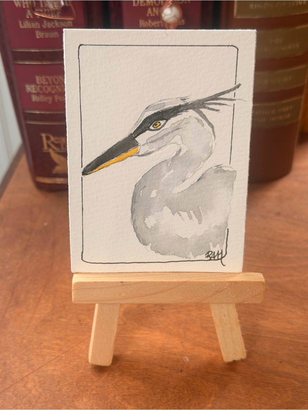 Tiny Moments | Great Blue Heron Original ACEO Watercolor Painting | Coastal Bird